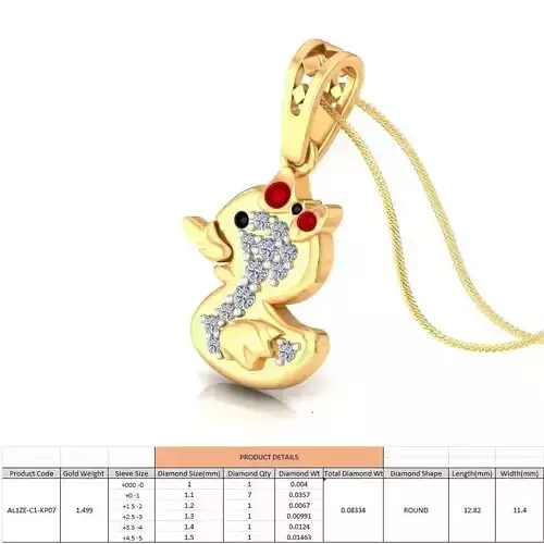 Duck Shaped Gold Pendant With Ruby