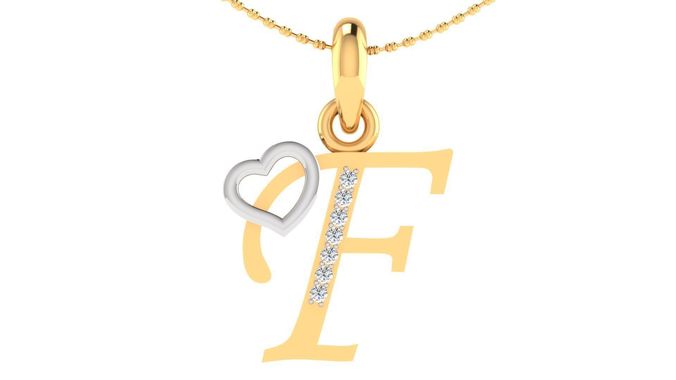 Letter F Script Gold Pendant With Diamonds 1 3D print model
