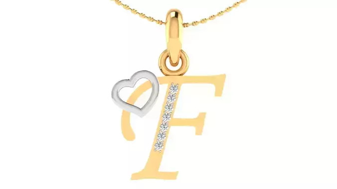 Letter F Script Gold Pendant With Diamonds 1 3D print model