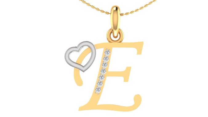 Letter E Script Gold Pendant With Diamonds 1 3D print model