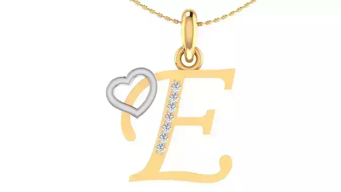 Letter E Script Gold Pendant With Diamonds 1 3D print model