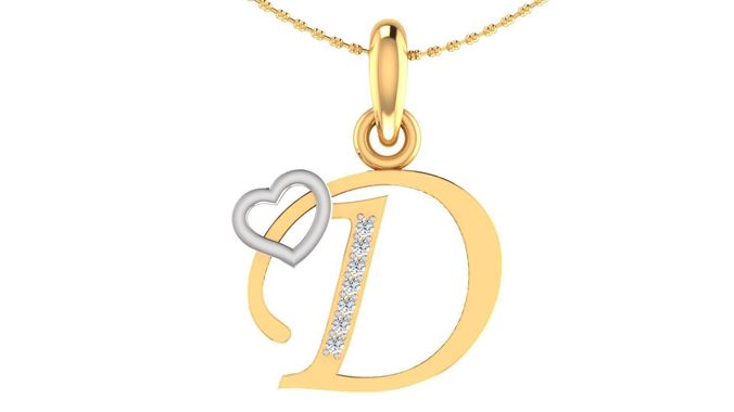 Letter D Script Gold Pendant With Diamonds 1 3D print model
