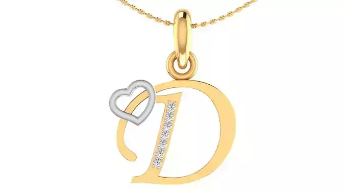 Letter D Script Gold Pendant With Diamonds 1 3D print model