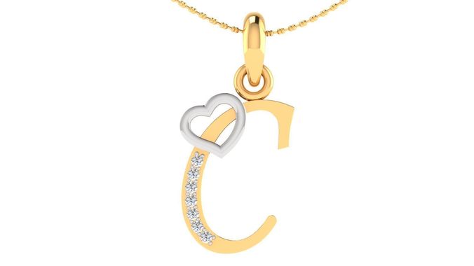 Letter C Script Gold Pendant With Diamonds 1 3D print model