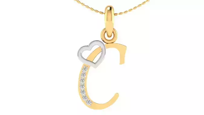 Letter C Script Gold Pendant With Diamonds 1 3D print model