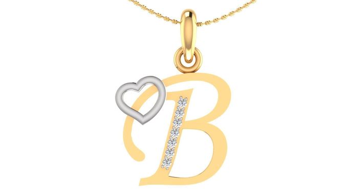 Letter B Script Gold Pendant With Diamonds 1 3D print model