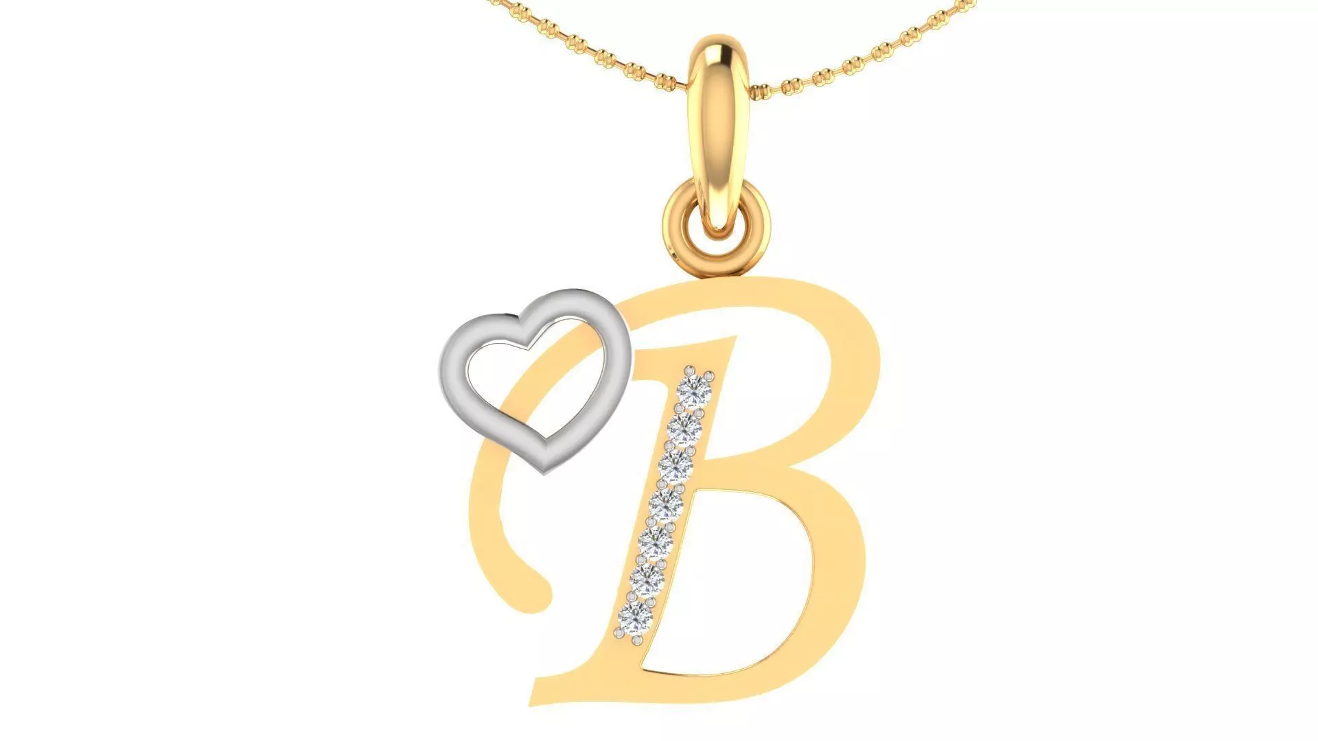Letter B Script Gold Pendant With Diamonds 1 3D print model_0