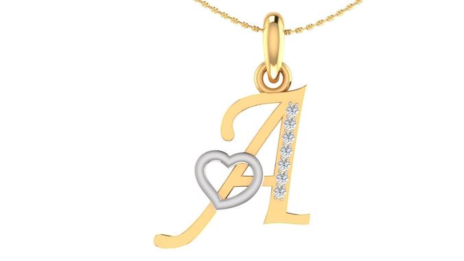 Letter A Script Gold Pendant With Diamonds 3D print model