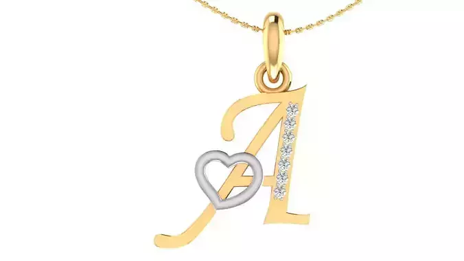 Letter A Script Gold Pendant With Diamonds 3D print model