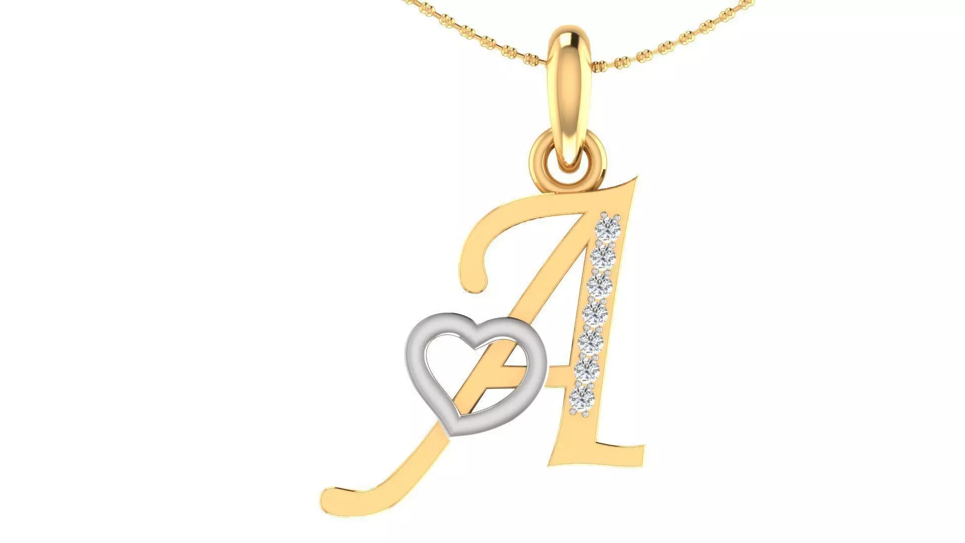 Letter A Script Gold Pendant With Diamonds 3D print model_0