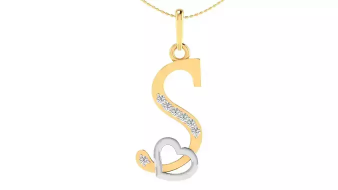 Letter S Script Gold Pendant With Diamonds 1