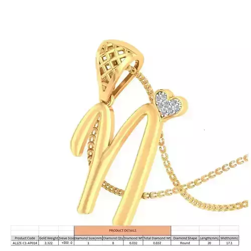 Letter N Script Gold Pendant With Diamonds 1
