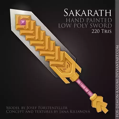 Sakarath - 3D low poly fantasy hand painted sword Low-poly 3D model