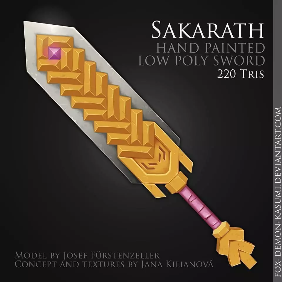 Sakarath - 3D low poly fantasy hand painted sword Low-poly 3D model_0