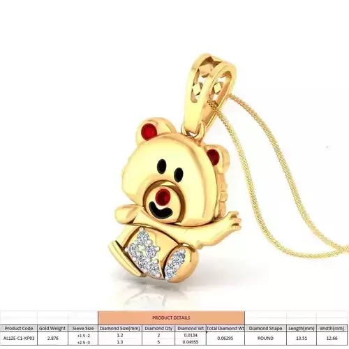 Bear Shaped Gold Pendant With Diamonds 3D print model