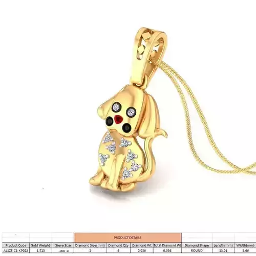 Dog Shaped Gold Pendant With Diamonds