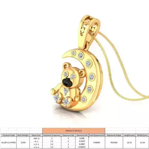 Teddy Bear Shaped Gold Pendant With Diamonds