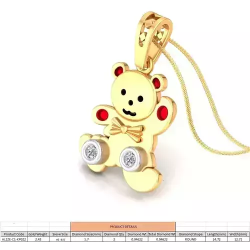 Teddy Bear Shaped Gold Pendant With Diamonds 1