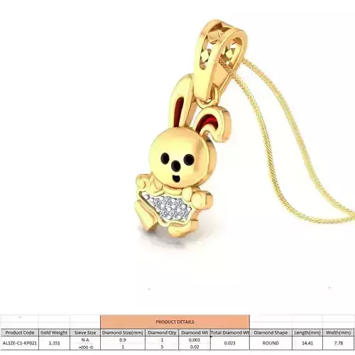 Bunny Shaped Gold Pendant With Diamonds 3D print model