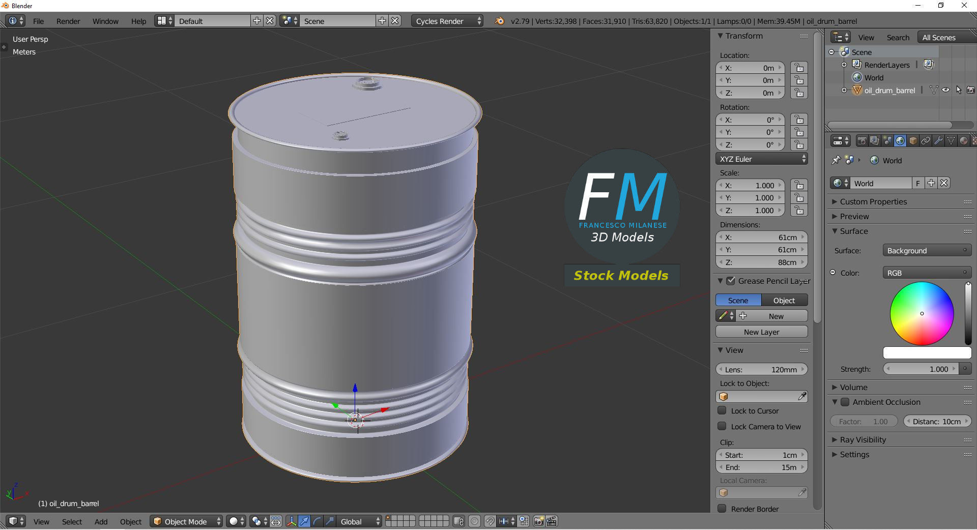 Oil drum barrel 3D model_9