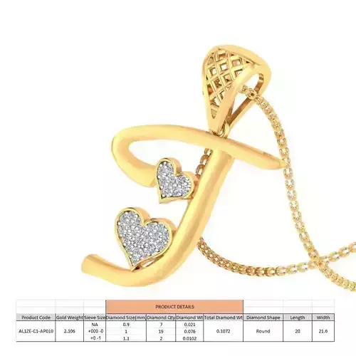Letter J Script Gold Pendant With Diamonds 1