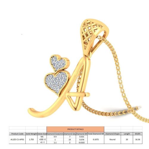 Letter A Script Gold Pendant With Diamonds 1 3D print model