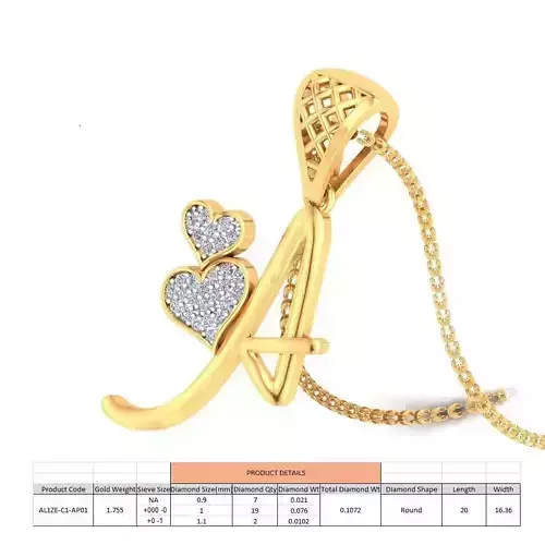 Letter A Script Gold Pendant With Diamonds 1 3D print model