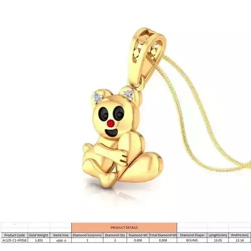 Teddy Bear With Heart Gold Pendant