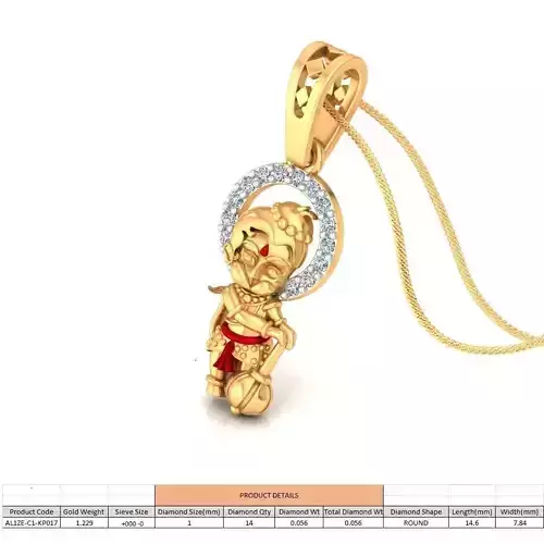 Little Hanuman Gold Pendant With Diamonds
