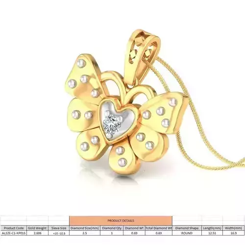 Butterfly Shaped Gold Pendant With Diamonds 1 3D print model