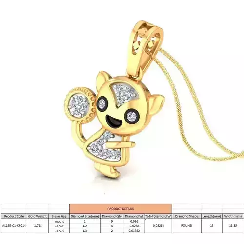 Cat Shaped Gold Pendant With Diamonds 1