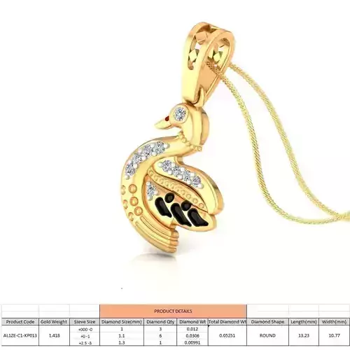 Duck Shaped Gold Pendant With Diamonds