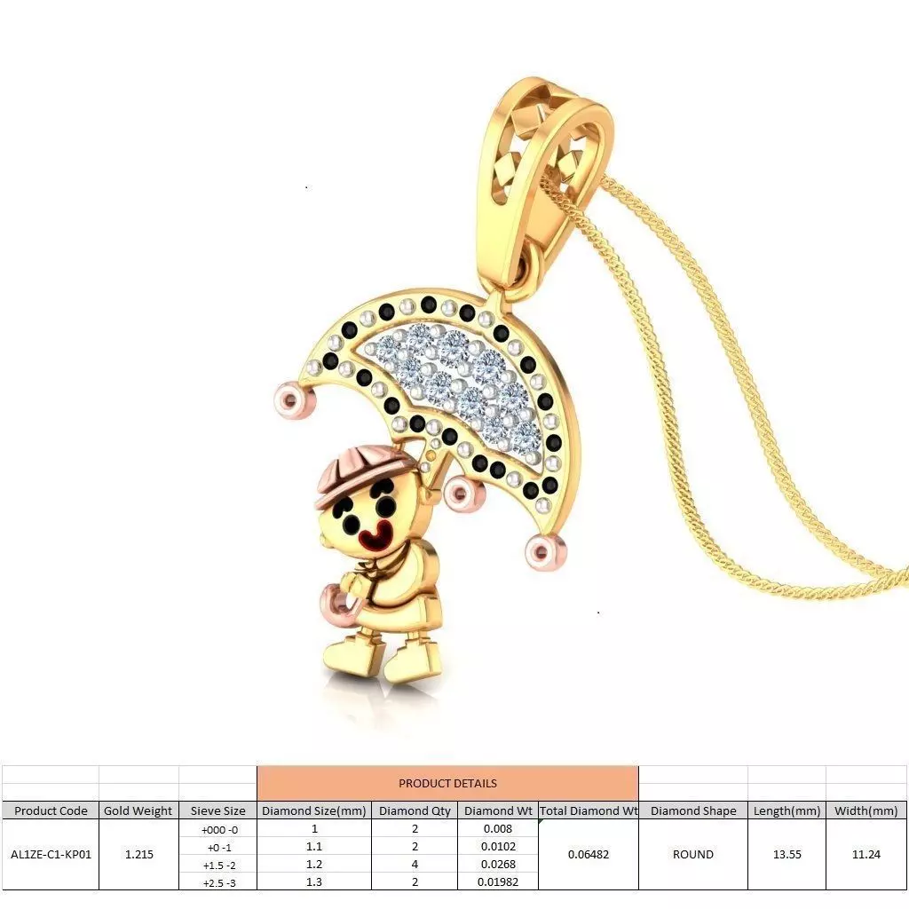 Little Boy With Umbrella Gold Pendant 3D print model