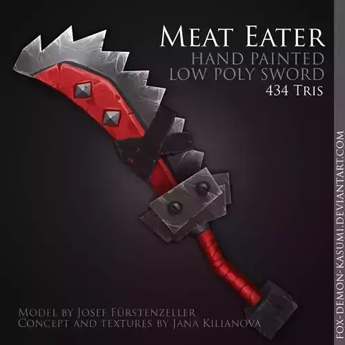 Meat Eater- 3D low poly fantasy hand painted sword Low-poly 3D model