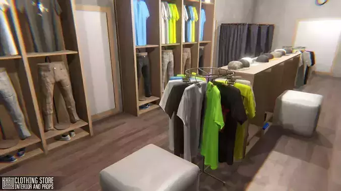 Clothing store - interior and props Low-poly 3D model