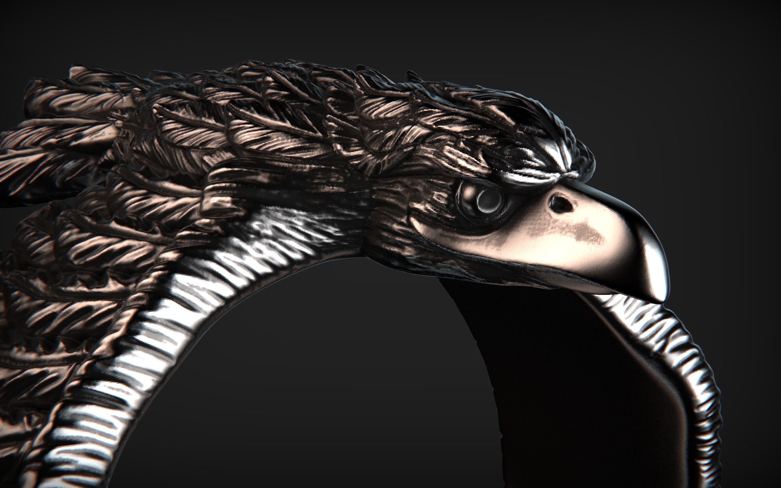 Stylized Bird Crow Ring 3D print model_4