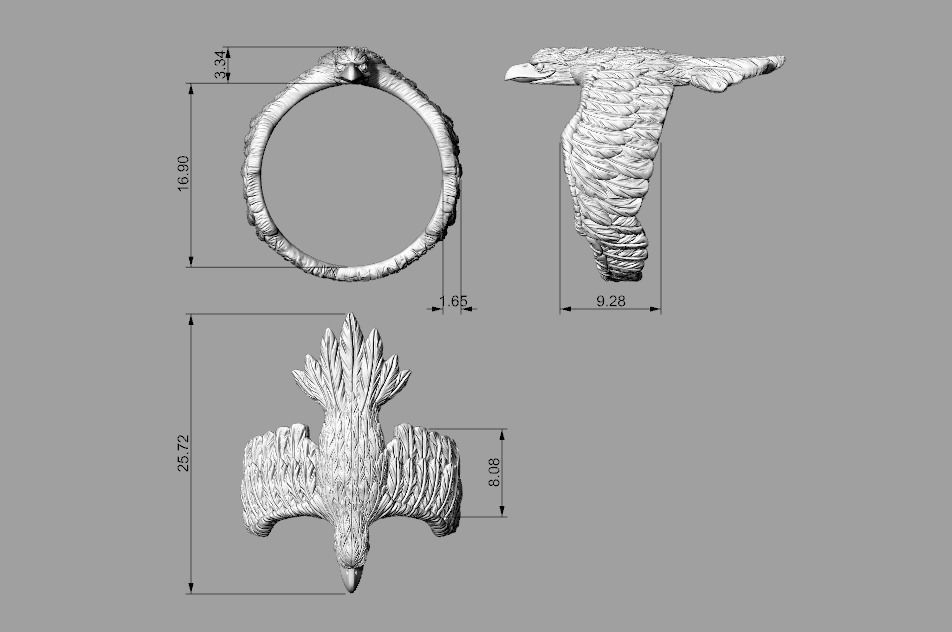 Stylized Bird Crow Ring 3D print model_10