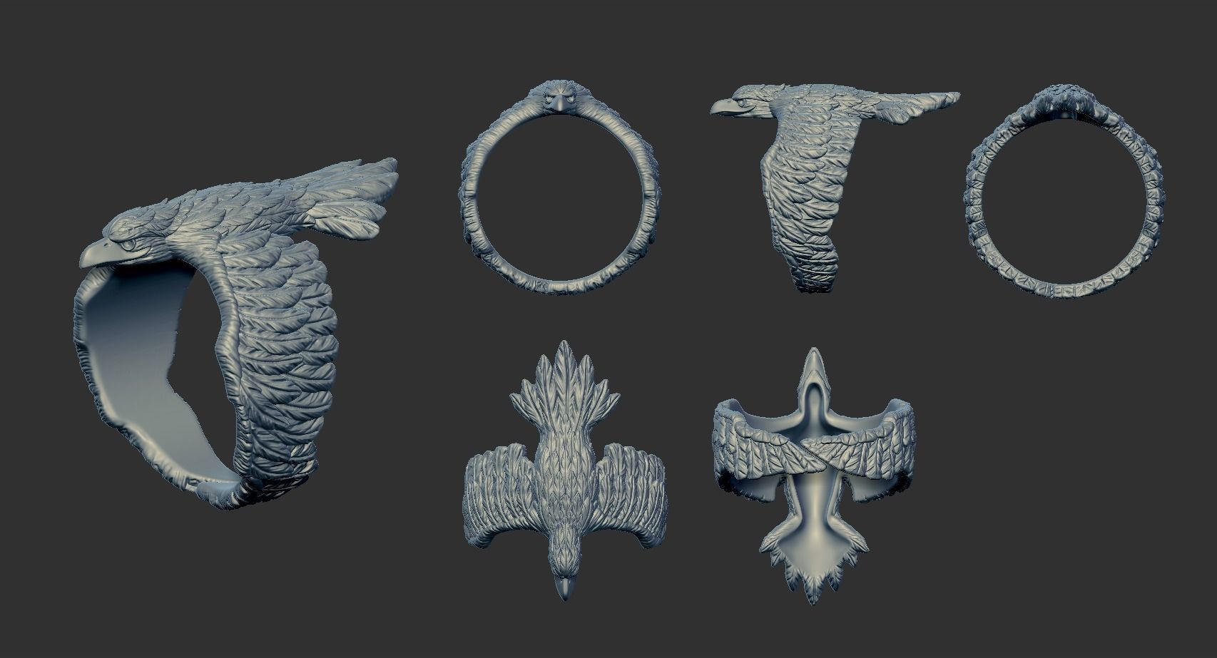 Stylized Bird Crow Ring 3D print model_9
