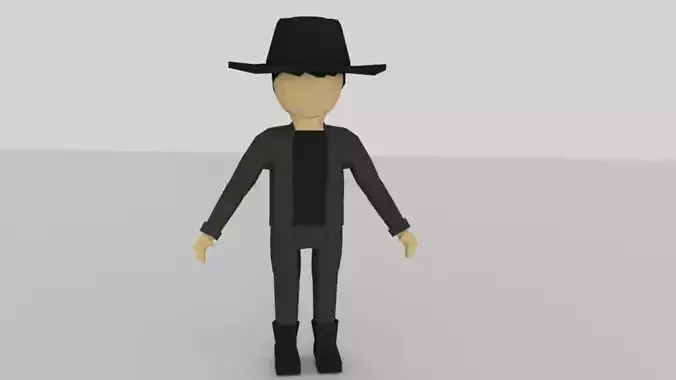 Low Poly Human cartoon character wearing hat