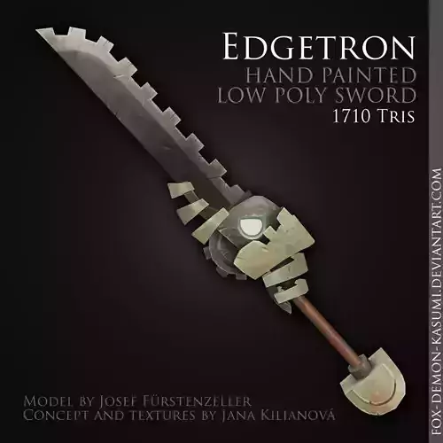 Edgetron - 3D low poly fantasy hand painted sword Low-poly 3D model