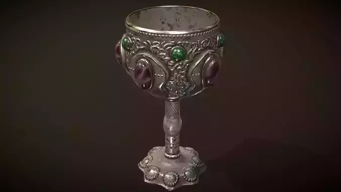 The Old Goblet with semiprecious stones in Fantasy style Low-poly 3D model