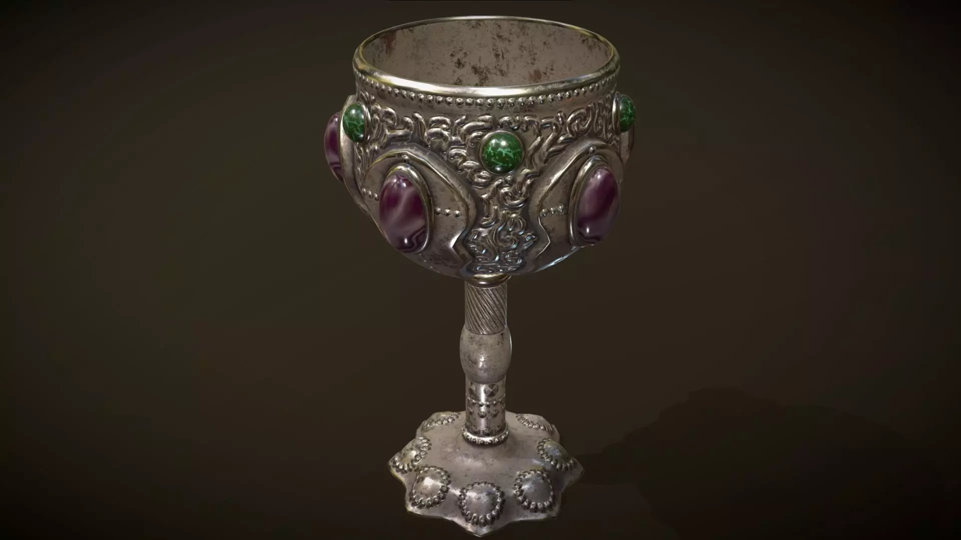 The Old Goblet with semiprecious stones in Fantasy style Low-poly 3D model_0