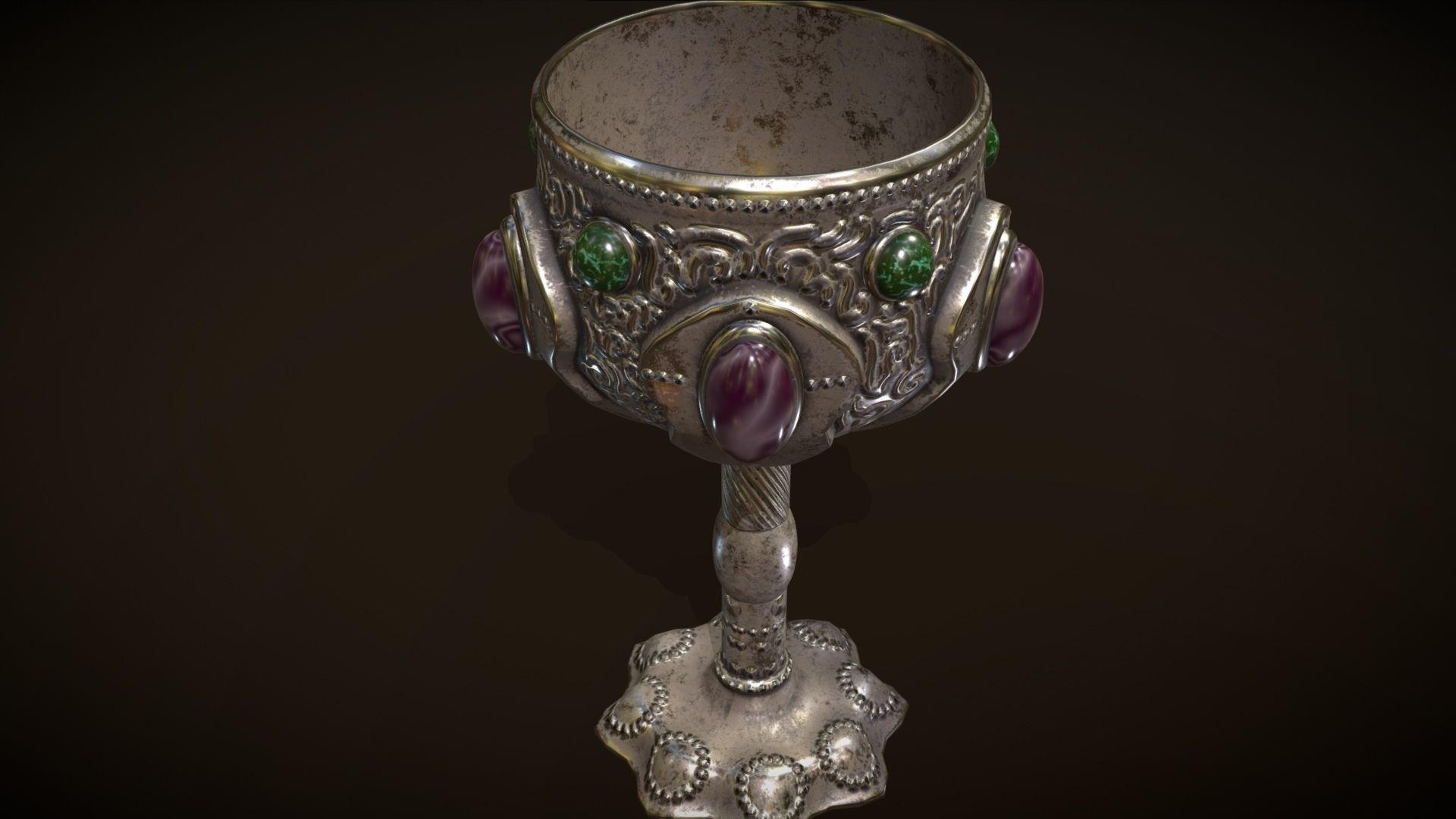 The Old Goblet with semiprecious stones in Fantasy style Low-poly 3D model_3