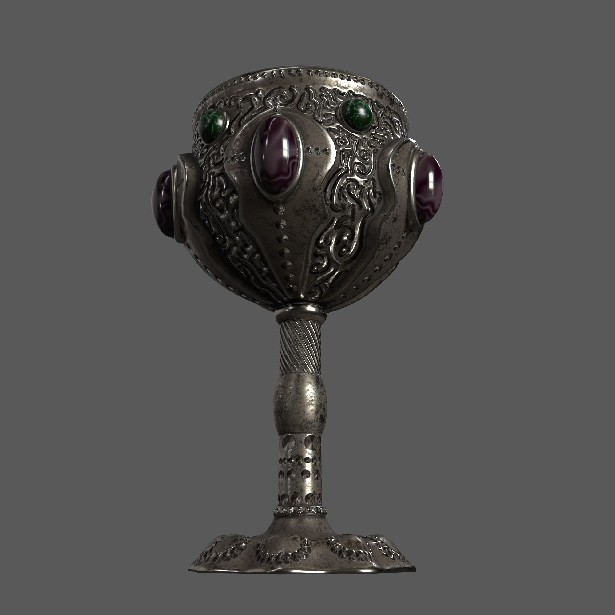 The Old Goblet with semiprecious stones in Fantasy style Low-poly 3D model_4