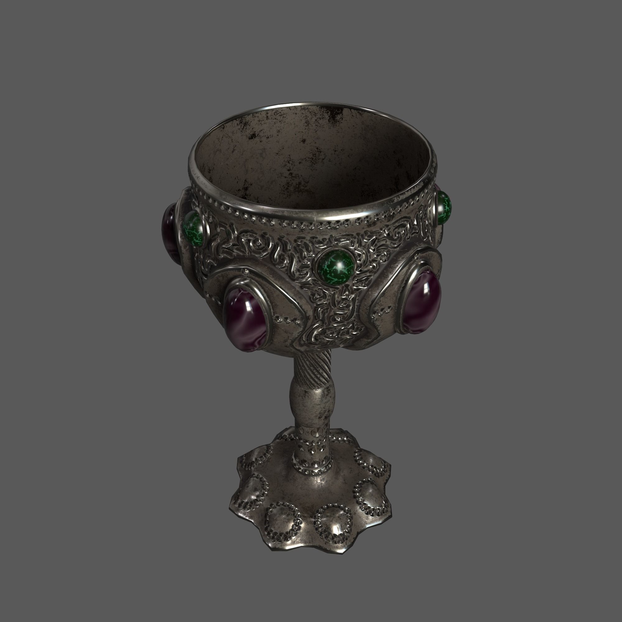 The Old Goblet with semiprecious stones in Fantasy style Low-poly 3D model_5