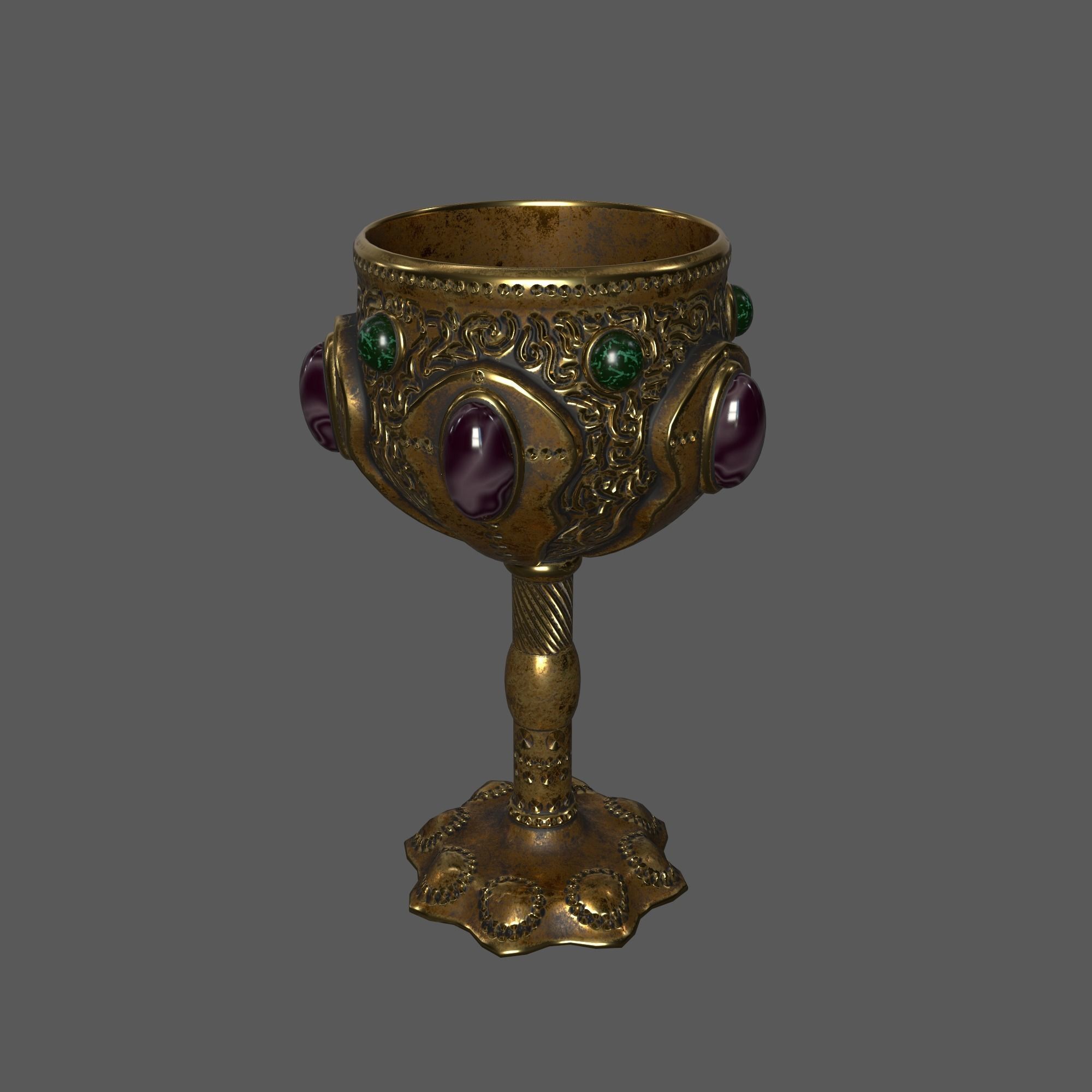 The Old Goblet with semiprecious stones in Fantasy style Low-poly 3D model_9