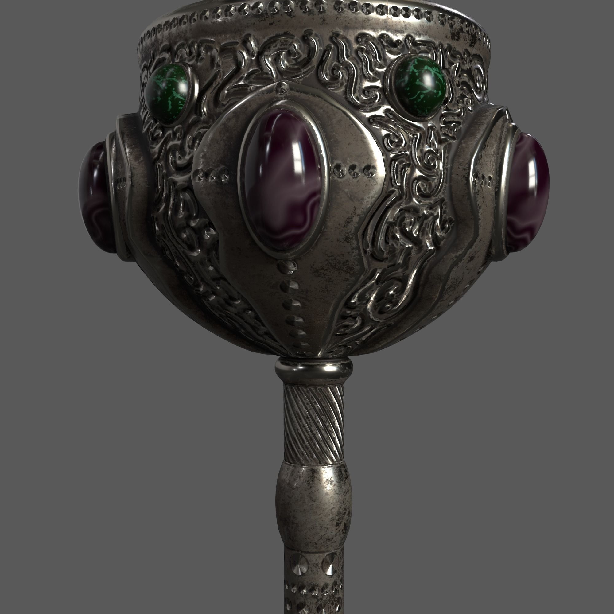 The Old Goblet with semiprecious stones in Fantasy style Low-poly 3D model_6