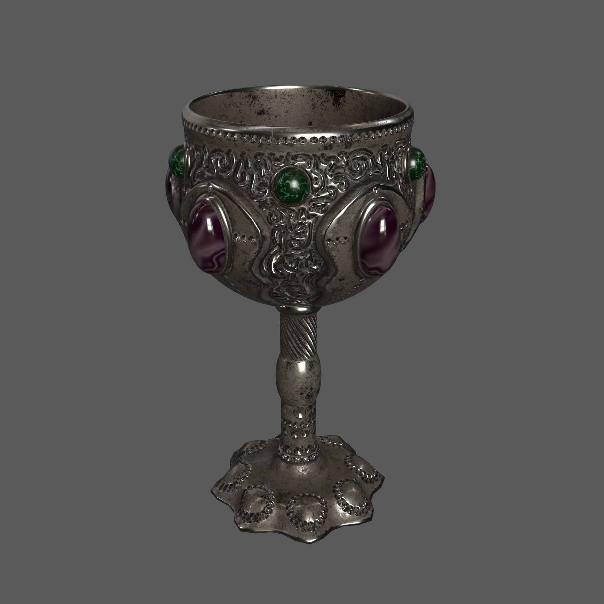 The Old Goblet with semiprecious stones in Fantasy style Low-poly 3D model_2
