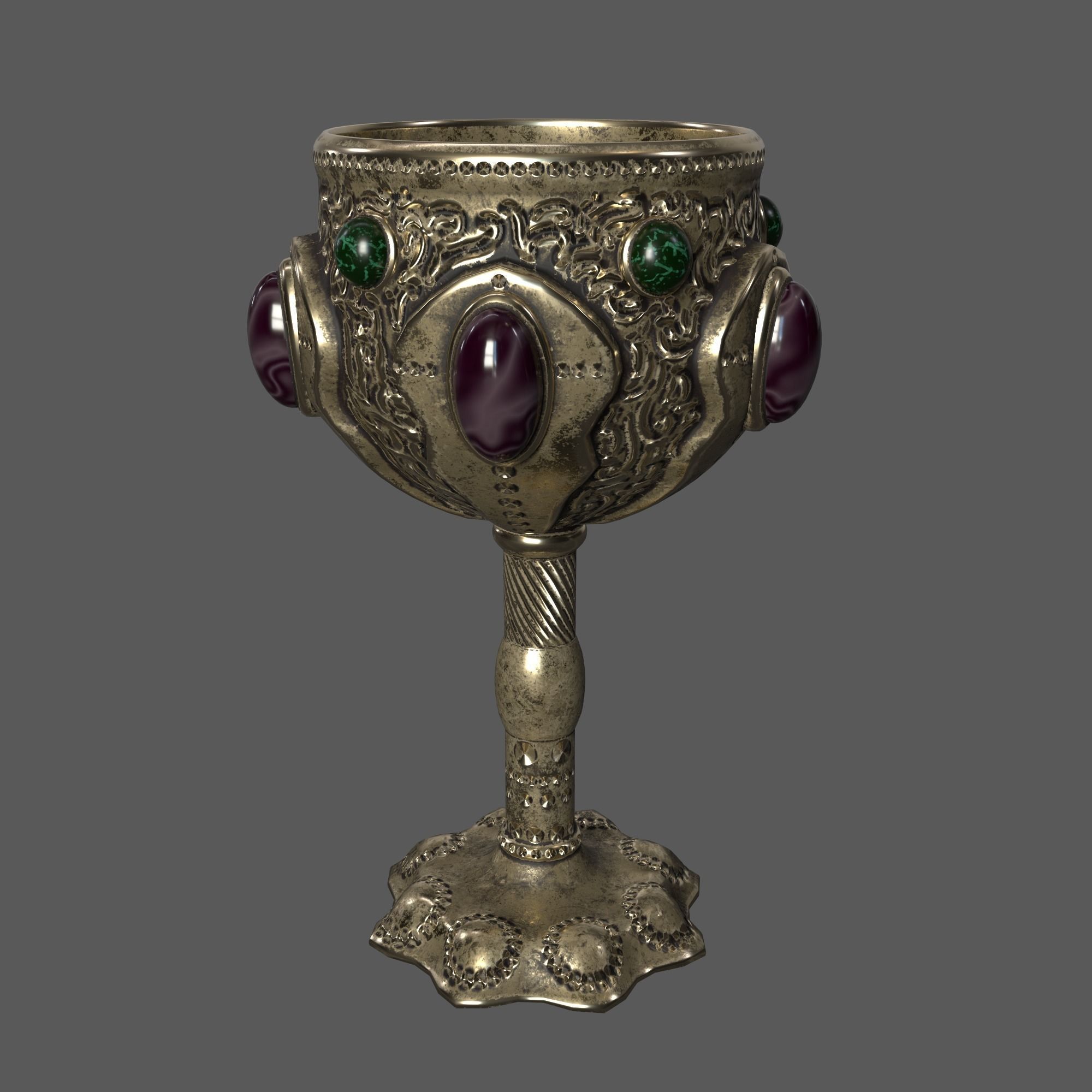 The Old Goblet with semiprecious stones in Fantasy style Low-poly 3D model_7