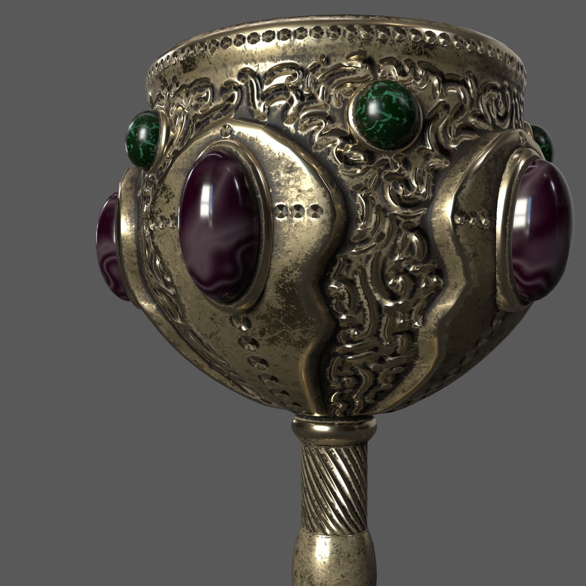The Old Goblet with semiprecious stones in Fantasy style Low-poly 3D model_1